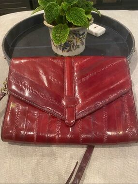 Sunco Vintage EEL Skin Burgundy Shoulder Clutch Bag